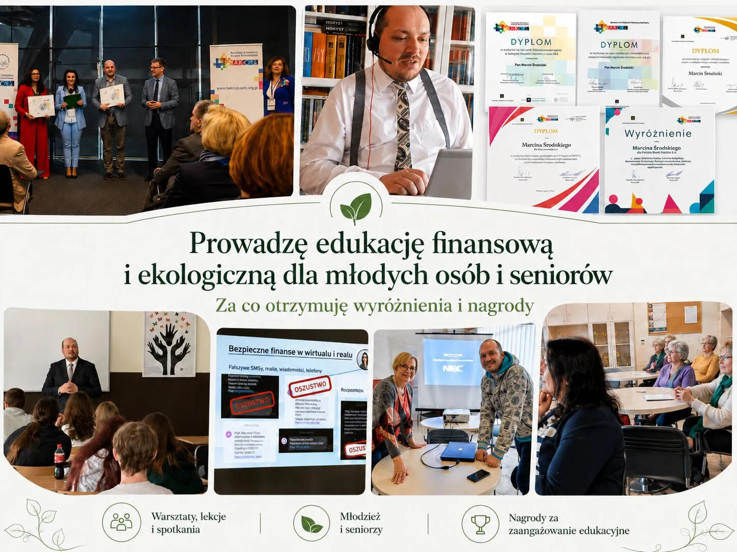 Kolaż zdjęć: Edukacja ekologiczna i finansowa