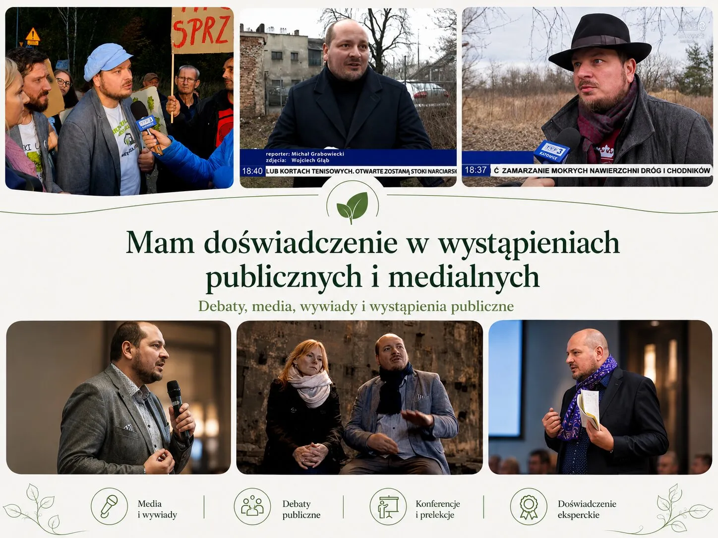 Kolaż zdjęć: Wystąpienia medialne